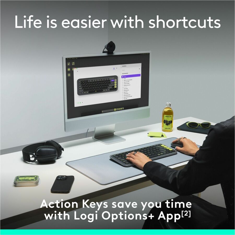 Logitech POP Icon Keys Wireless Bluetooth Keyboard - Comfortable, Programmable Action Keys, Dual-Color Green & Graphite
