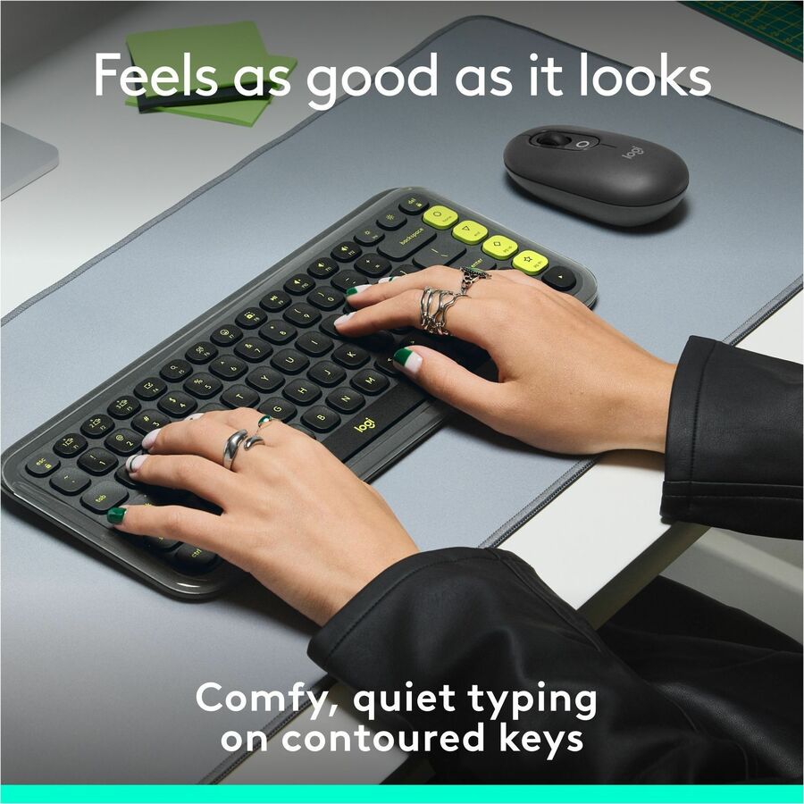 Logitech POP Icon Keys Wireless Bluetooth Keyboard - Comfortable, Programmable Action Keys, Dual-Color Green & Graphite