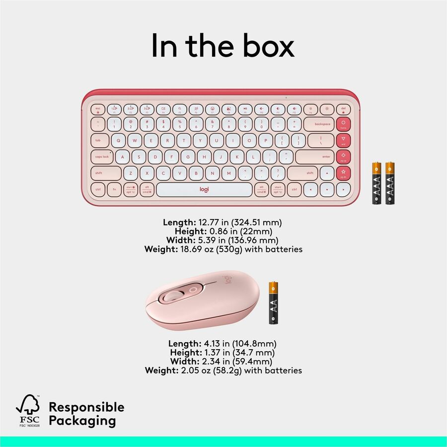 Logitech POP Icon Combo Bluetooth Keyboard and Mouse Set – Rose with Programmable Action Keys
