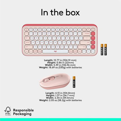 Logitech POP Icon Combo Bluetooth Keyboard and Mouse Set – Rose with Programmable Action Keys