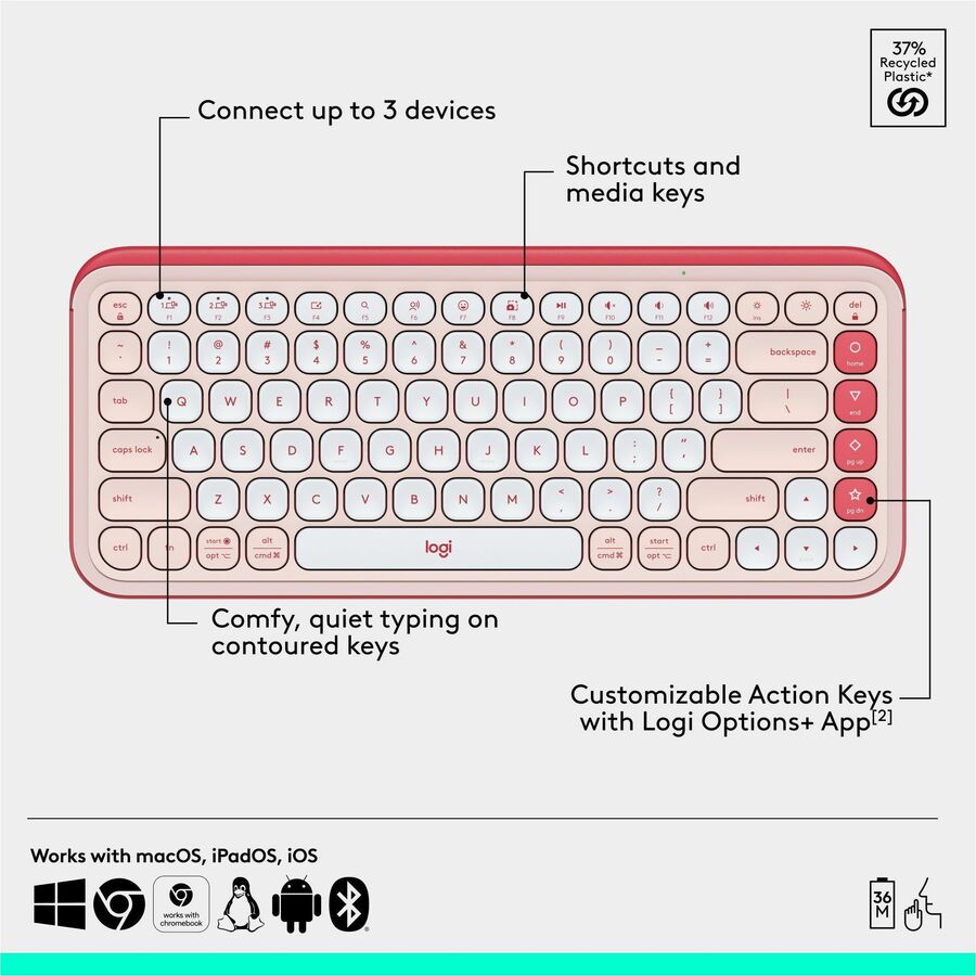 Logitech POP Icon Combo Bluetooth Keyboard and Mouse Set – Rose with Programmable Action Keys
