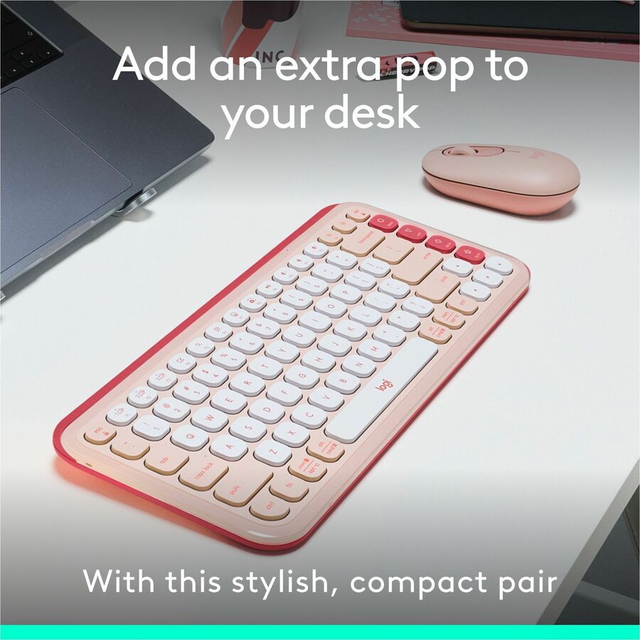 Logitech POP Icon Combo Bluetooth Keyboard and Mouse Set – Rose with Programmable Action Keys