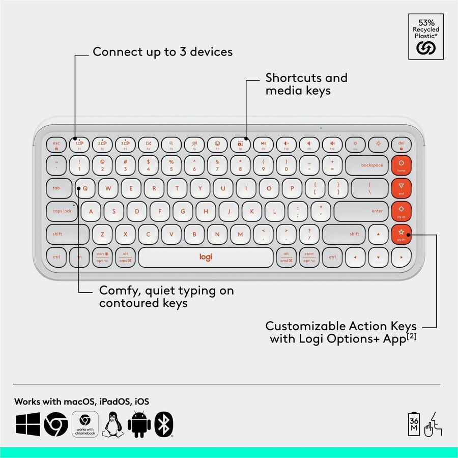 Logitech POP Icon Combo Bluetooth Keyboard and Mouse - Comfortable, Quiet, and Customizable