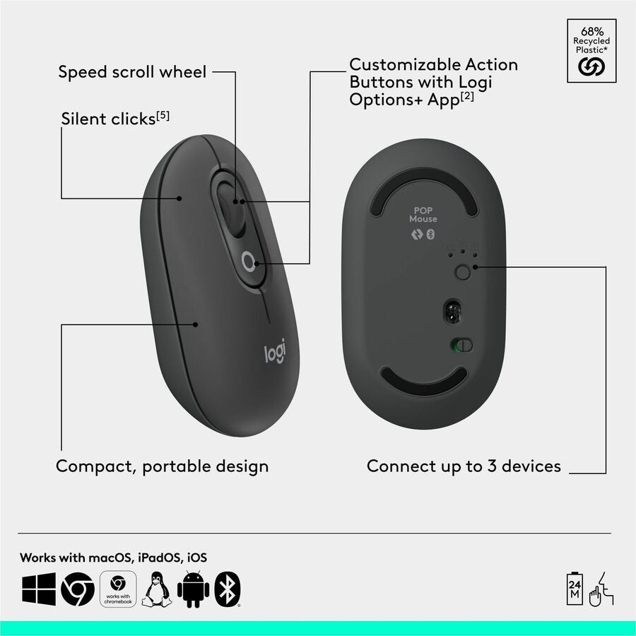 Logitech POP Icon Combo Bluetooth Keyboard and Mouse with Customizable Keys, Quiet Clicks, and Multi-Device Support