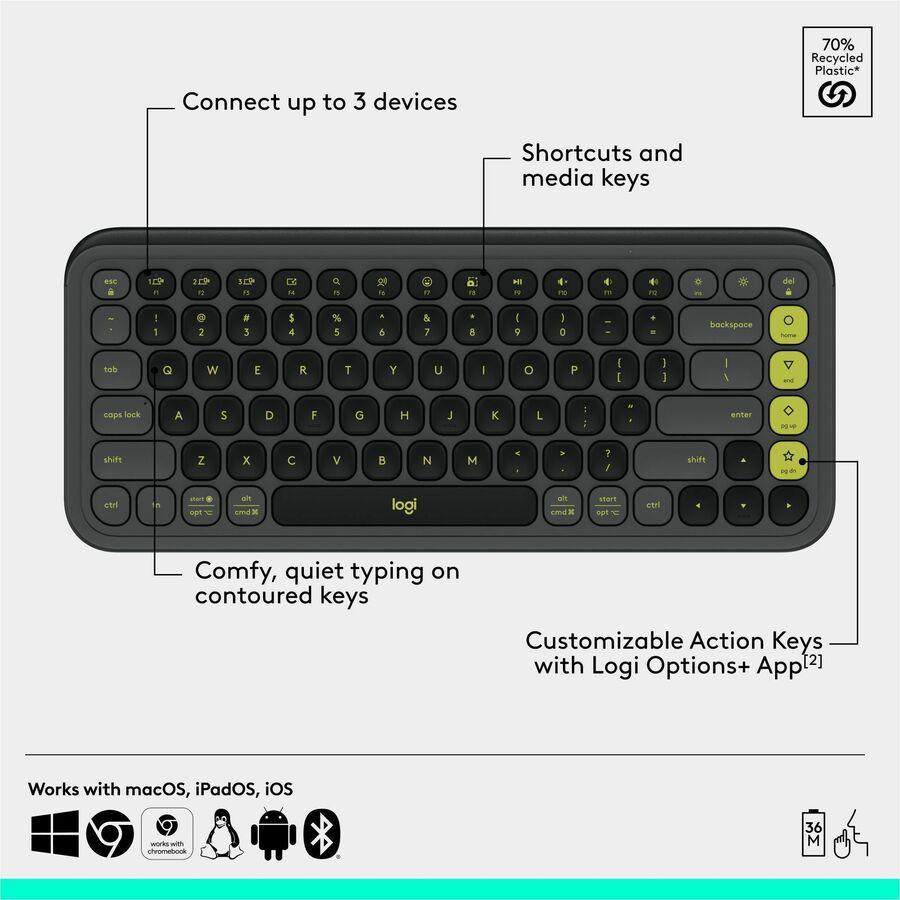Logitech POP Icon Combo Bluetooth Keyboard and Mouse with Customizable Keys, Quiet Clicks, and Multi-Device Support