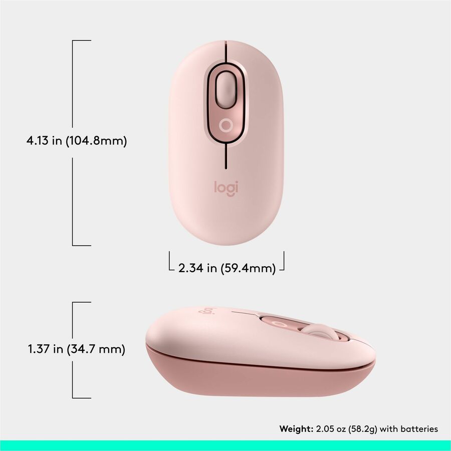 Logitech POP Mouse - Compact Wireless Bluetooth Mouse with Silent Clicks, Customizable Buttons, and Easy Multi-Device Switching in Rose