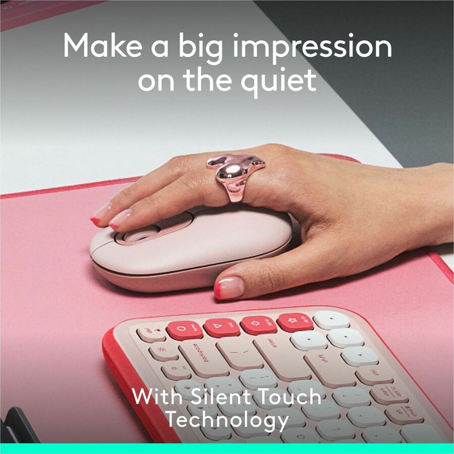 Logitech POP Mouse - Compact Wireless Bluetooth Mouse with Silent Clicks, Customizable Buttons, and Easy Multi-Device Switching in Rose