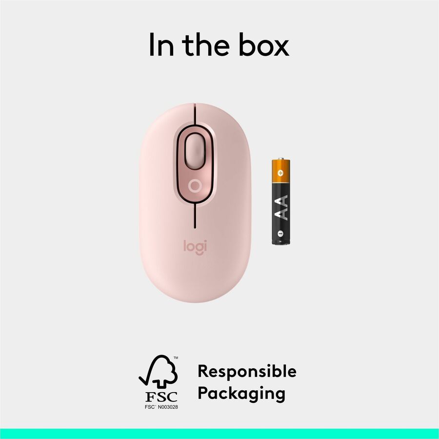 Logitech POP Mouse - Compact Wireless Bluetooth Mouse with Silent Clicks, Customizable Buttons, and Easy Multi-Device Switching in Rose