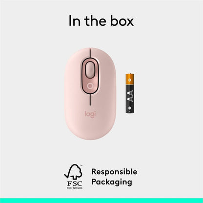Logitech POP Mouse - Compact Wireless Bluetooth Mouse with Silent Clicks, Customizable Buttons, and Easy Multi-Device Switching in Rose