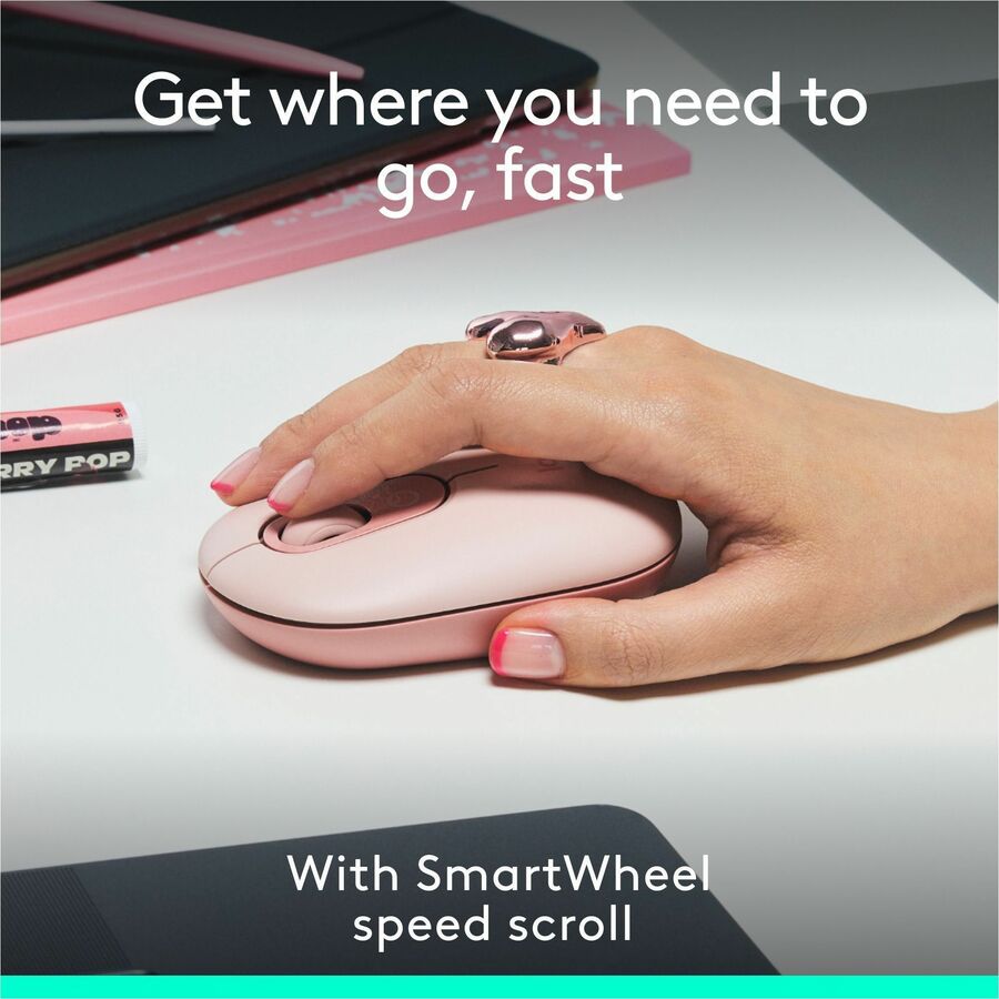 Logitech POP Mouse - Compact Wireless Bluetooth Mouse with Silent Clicks, Customizable Buttons, and Easy Multi-Device Switching in Rose