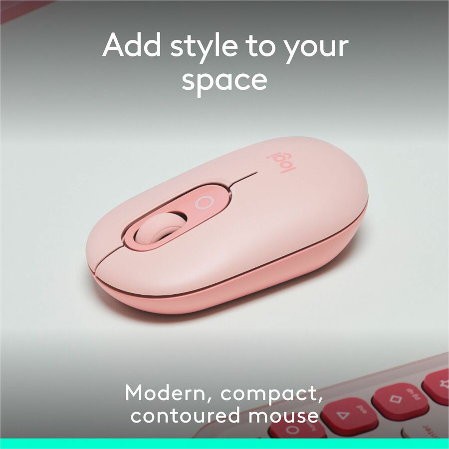 Logitech POP Mouse - Compact Wireless Bluetooth Mouse with Silent Clicks, Customizable Buttons, and Easy Multi-Device Switching in Rose