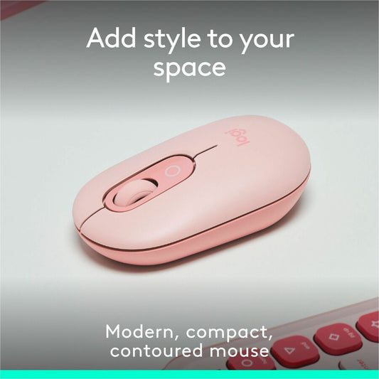 Logitech POP Mouse - Compact Wireless Bluetooth Mouse with Silent Clicks, Customizable Buttons, and Easy Multi-Device Switching in Rose