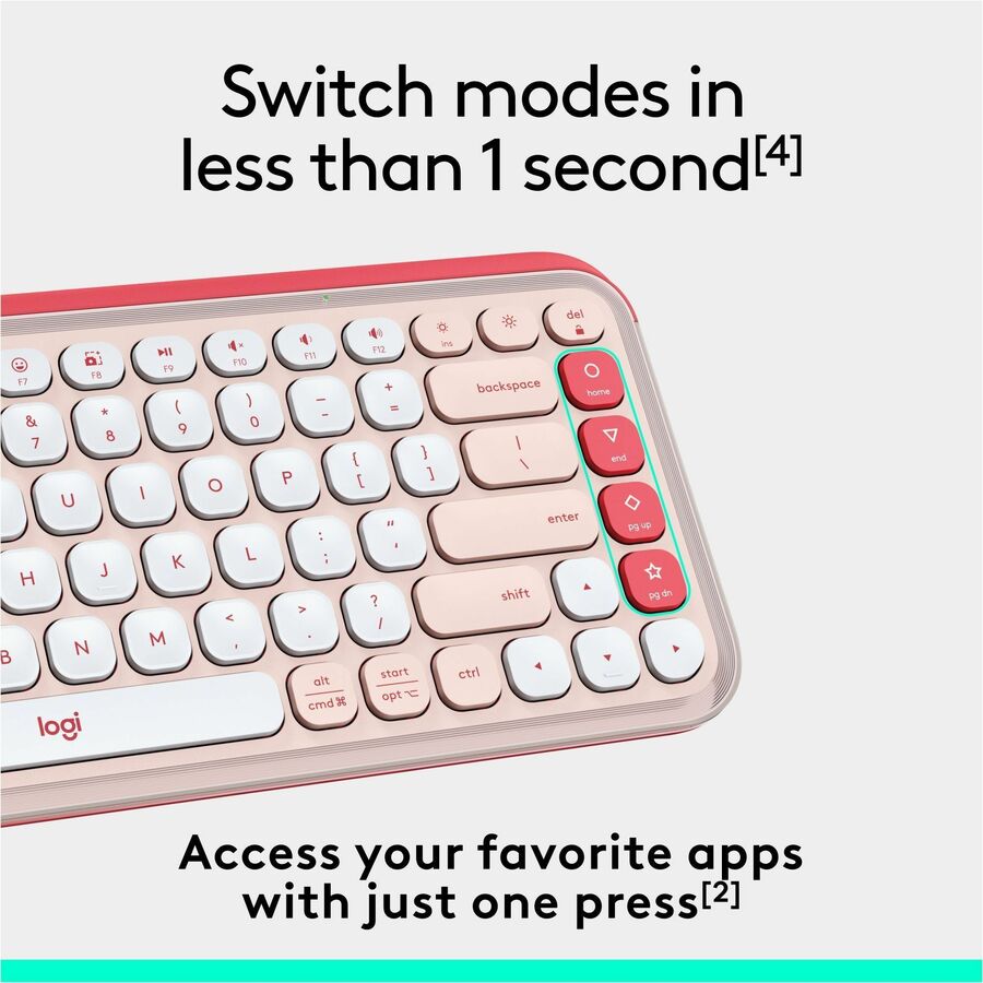 Logitech POP Icon Keys Wireless Bluetooth Keyboard - Rose & Off-White, Programmable Action Keys for Enhanced Productivity