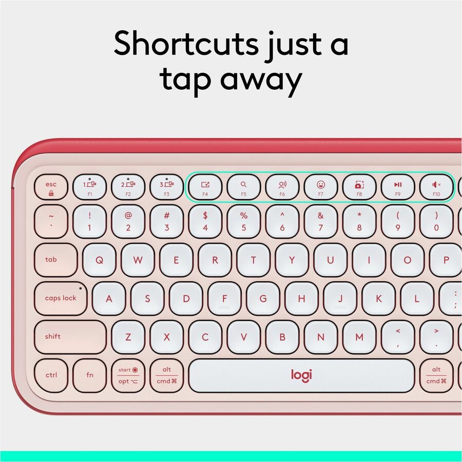 Logitech POP Icon Keys Wireless Bluetooth Keyboard - Rose & Off-White, Programmable Action Keys for Enhanced Productivity