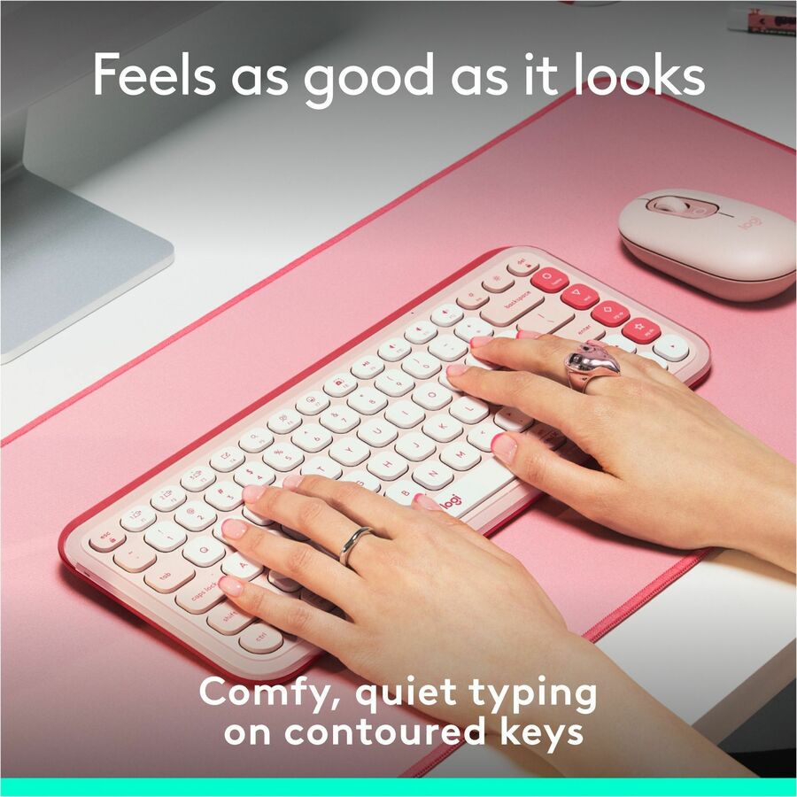 Logitech POP Icon Keys Wireless Bluetooth Keyboard - Rose & Off-White, Programmable Action Keys for Enhanced Productivity