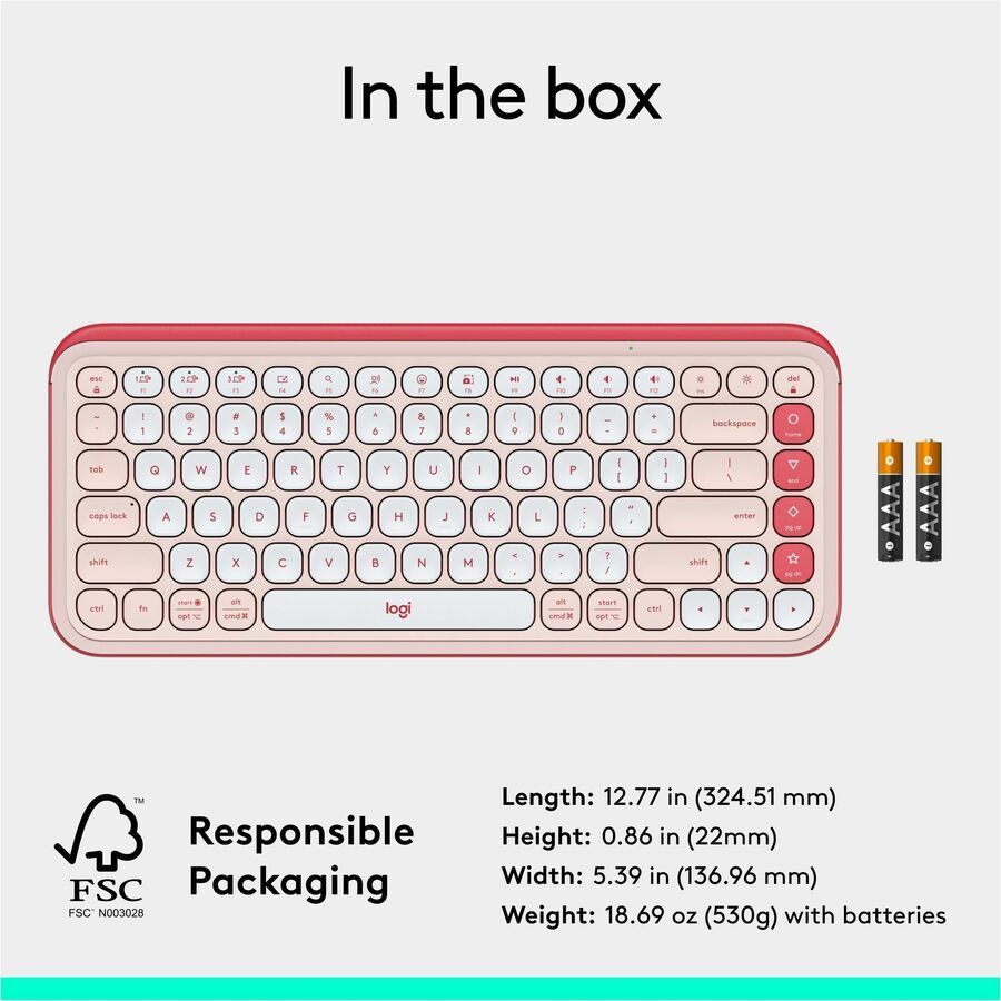 Logitech POP Icon Keys Wireless Bluetooth Keyboard - Rose & Off-White, Programmable Action Keys for Enhanced Productivity