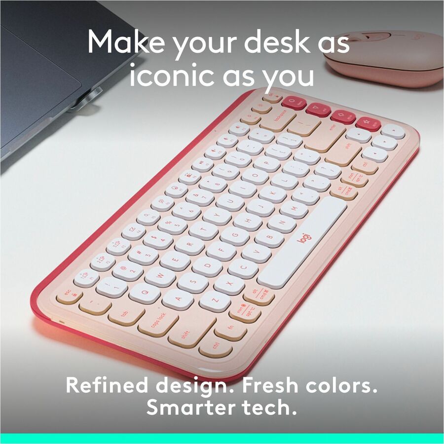 Logitech POP Icon Keys Wireless Bluetooth Keyboard - Rose & Off-White, Programmable Action Keys for Enhanced Productivity