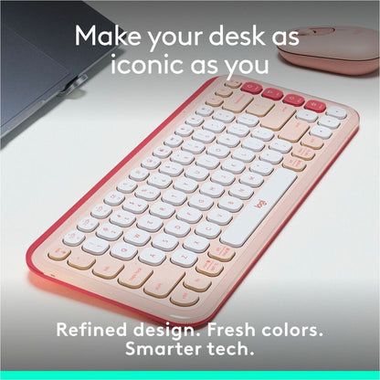 Logitech POP Icon Keys Wireless Bluetooth Keyboard - Rose & Off-White, Programmable Action Keys for Enhanced Productivity