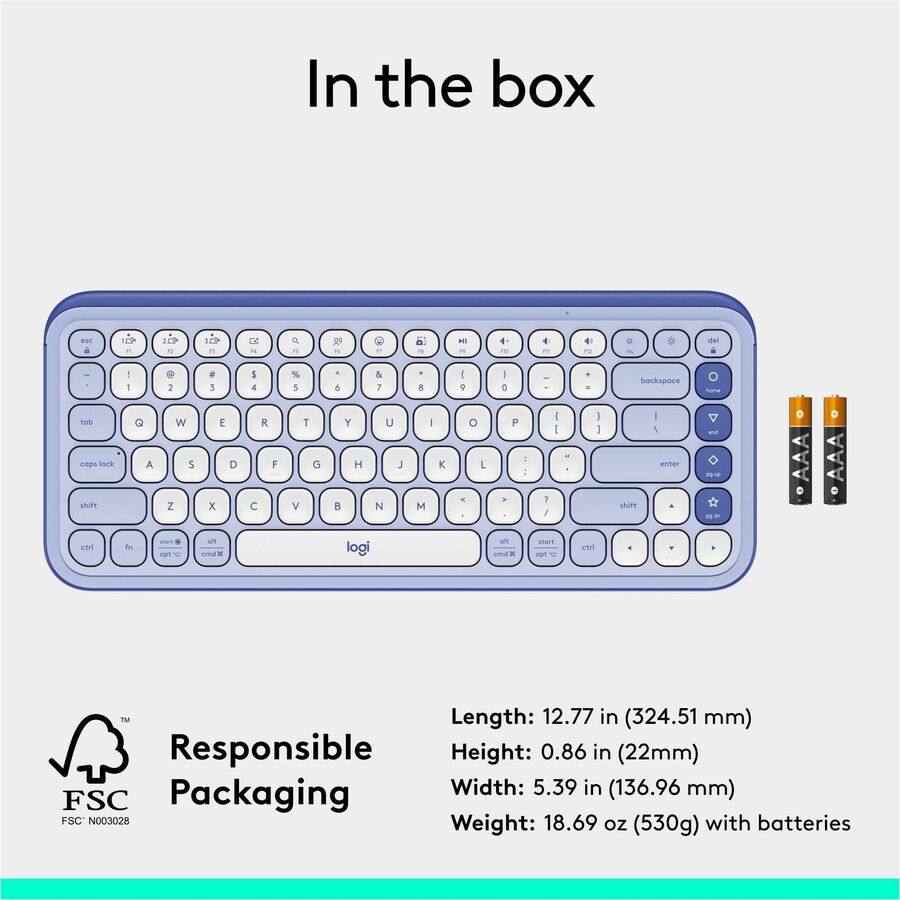 Logitech POP Icon Keys Wireless Bluetooth Keyboard – Comfortable, Programmable Keys, Dual Device Support, Lilac & Off-White