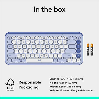 Logitech POP Icon Keys Wireless Bluetooth Keyboard – Comfortable, Programmable Keys, Dual Device Support, Lilac & Off-White