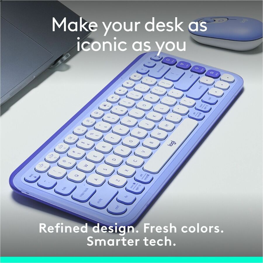 Logitech POP Icon Keys Wireless Bluetooth Keyboard – Comfortable, Programmable Keys, Dual Device Support, Lilac & Off-White