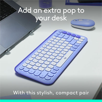 Logitech POP Icon Combo Bluetooth Keyboard and Mouse in Lilac – Contoured, Quiet, and Customizable