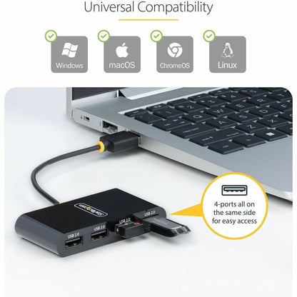 StarTech.com Travel Mini USB Hub — 4-Port USB 2.0 Bus-Powered Portable Hub for Laptops and PCs