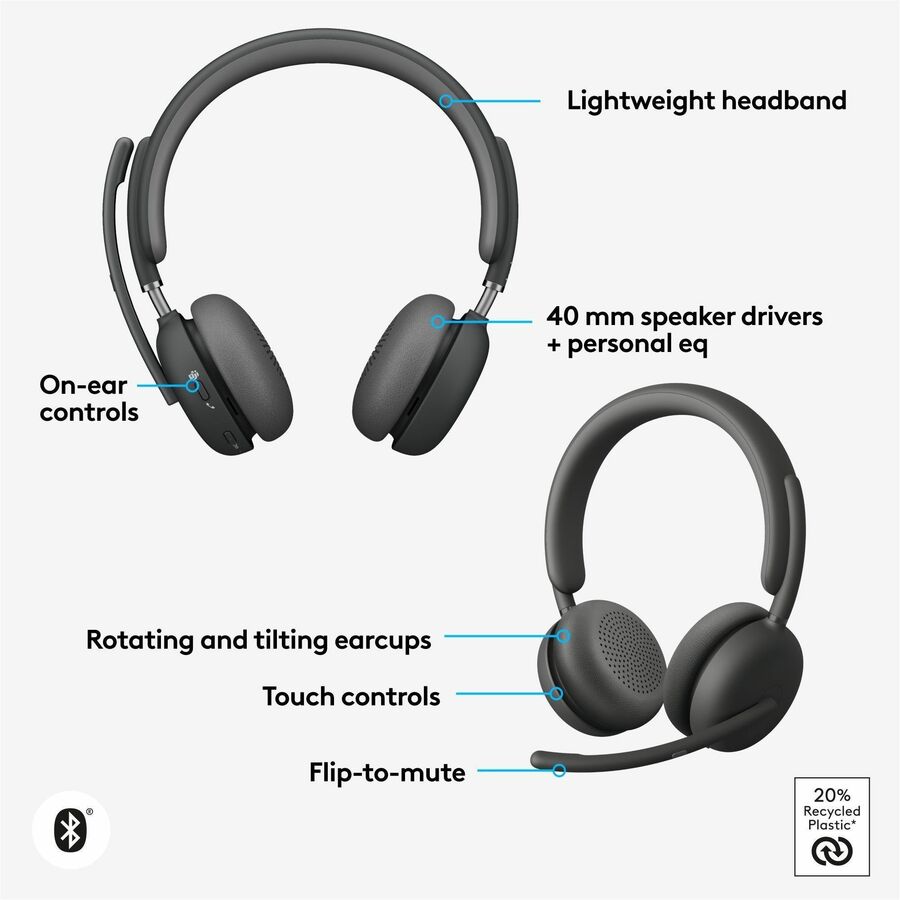 Logitech Zone Wireless 2 Noise Canceling Headset with Hybrid ANC and Bluetooth 5.2