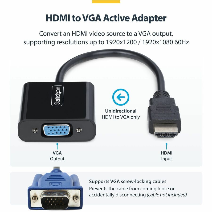 StarTech.com HDMI to VGA Adapter HD2VGAE3 - Active Video Converter for Laptop and Desktop