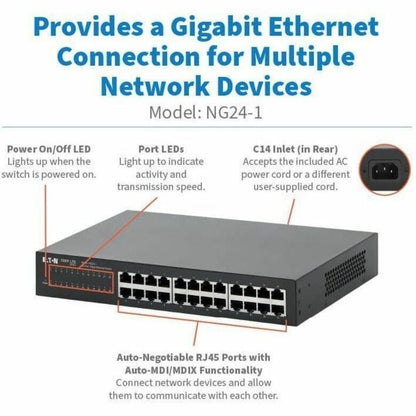 Eaton Tripp Lite Series NG24-1 24-Port Gigabit Ethernet Unmanaged Switch for Small Offices and Workgroups