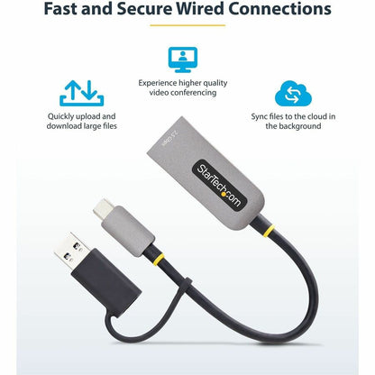 StarTech.com 2.5GbE USB-C to Ethernet Adapter with USB-A Converter - High-Speed Network for Laptops, Tablets, and iPhones