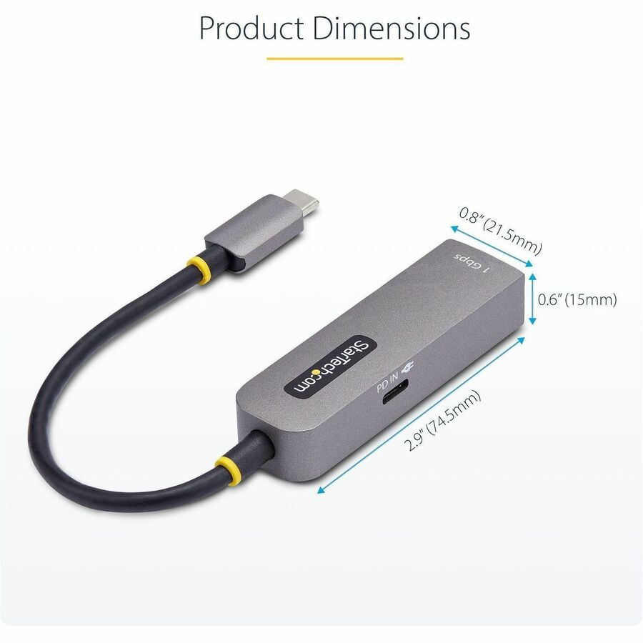 StarTech.com USB-C to Ethernet Adapter with 100W Power Delivery - 1Gbps Network, USB 3.2 Gen 1, Space Gray