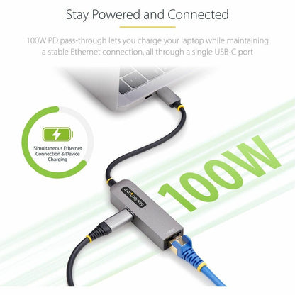 StarTech.com USB-C to Ethernet Adapter with 100W Power Delivery - 1Gbps Network, USB 3.2 Gen 1, Space Gray