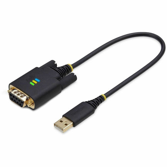 StarTech.com 1ft USB to Serial Adapter Cable with COM Retention - USB 2.0 to DB-9 RS-232, FTDI Chipset, Interchangeable Nuts & Screws, Black