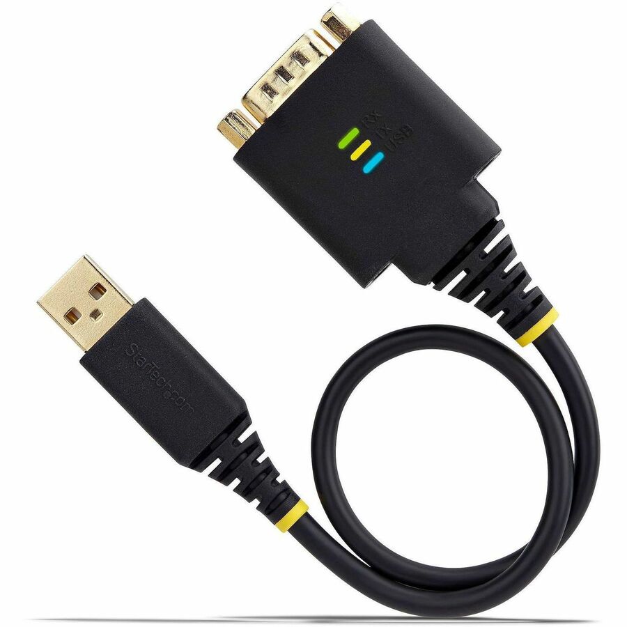 StarTech.com 1ft USB to Serial Adapter Cable with COM Retention - USB 2.0 to DB-9 RS-232, FTDI Chipset, Interchangeable Nuts & Screws, Black