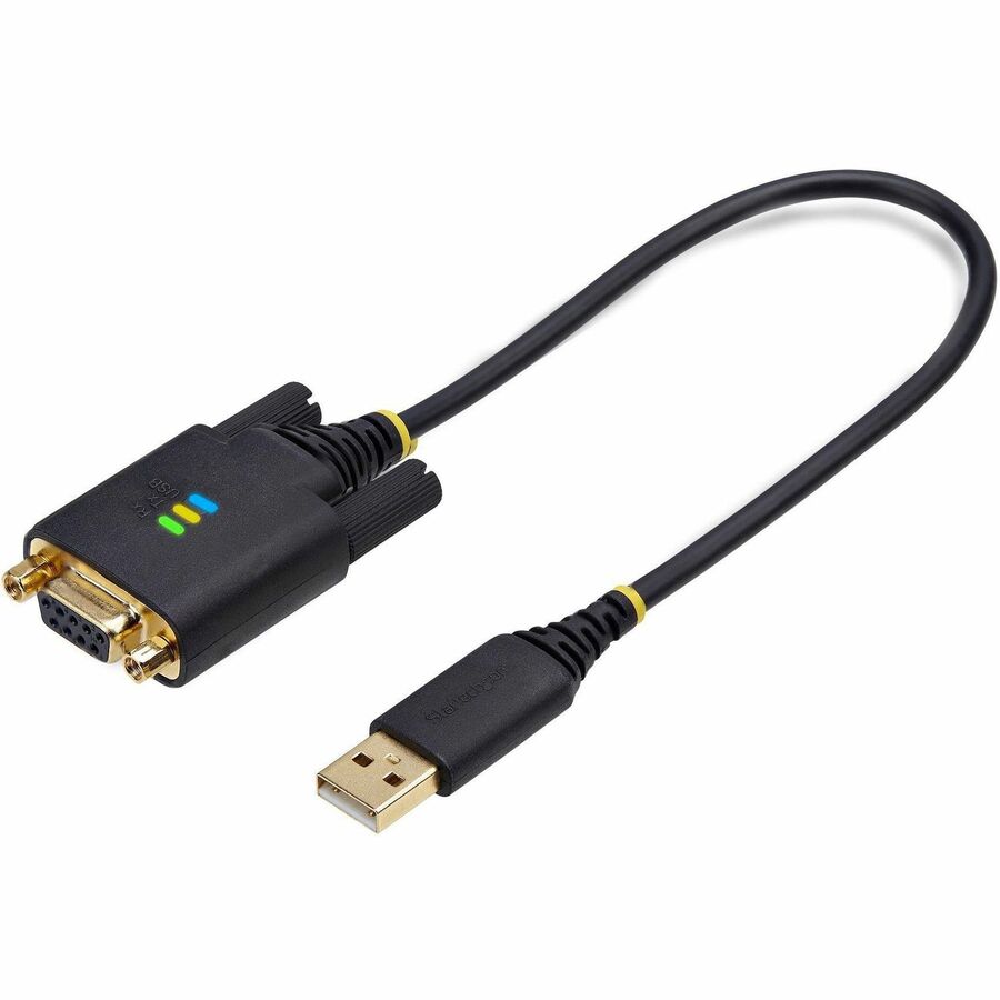 StarTech.com 1ft USB to Serial Adapter with Null Modem Support - COM Retention, FTDI Chip, RS232, Gold-Plated Connectors, Compatible with Windows, macOS, ChromeOS, Linux