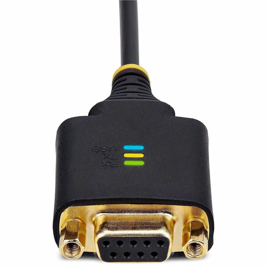 StarTech.com 1ft USB to Serial Adapter with Null Modem Support - COM Retention, FTDI Chip, RS232, Gold-Plated Connectors, Compatible with Windows, macOS, ChromeOS, Linux