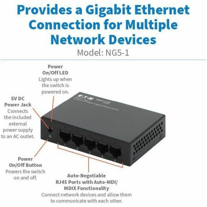 Eaton Tripp Lite Series 5-Port Gigabit Ethernet Switch (NG5-1) for Small Office and Home Networks