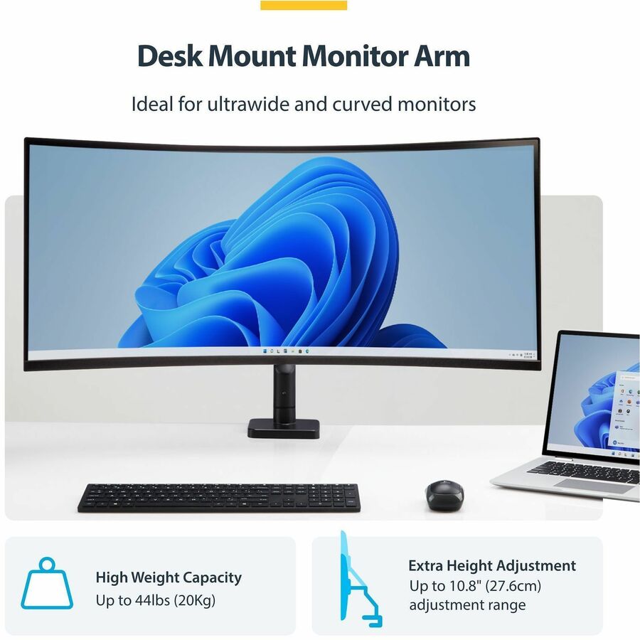 StarTech.com Monitor Desk Mount for 49-inch Ultrawide Curved Screens with Spring-Assist Arm and Adjustable Features