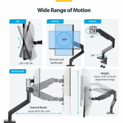StarTech.com Monitor Desk Mount for 49-inch Ultrawide Curved Screens with Spring-Assist Arm and Adjustable Features