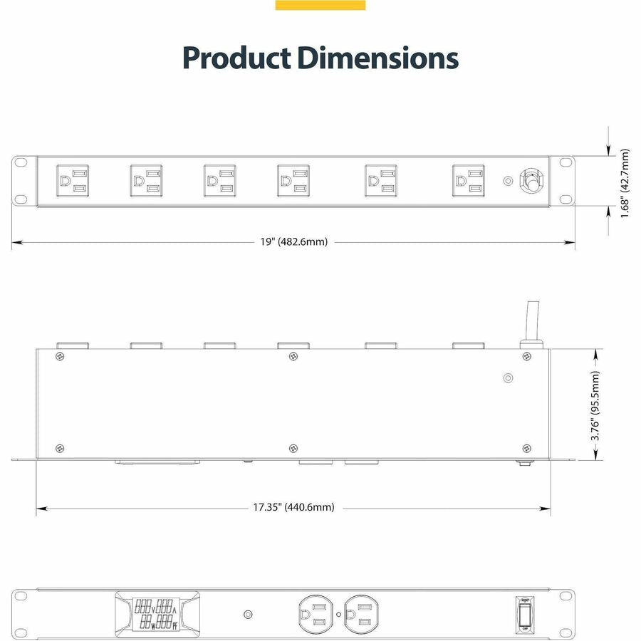 StarTech.com 8-Outlet Horizontal Rack Mount PDU with Surge Protection and Real-Time Monitoring