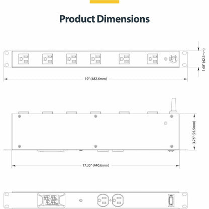 StarTech.com 8-Outlet Horizontal Rack Mount PDU with Surge Protection and Real-Time Monitoring