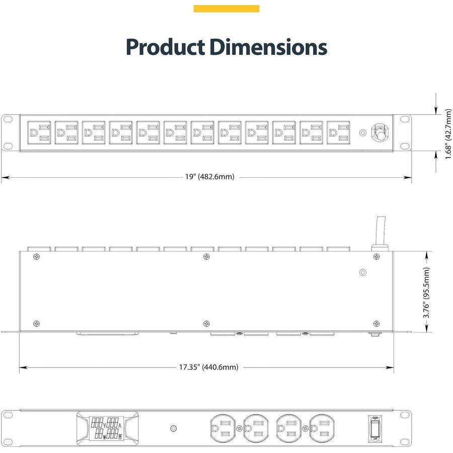 StarTech.com 16-Outlet Horizontal Rack Mount Metered PDU with Surge Protection, 120V/15A, 1U