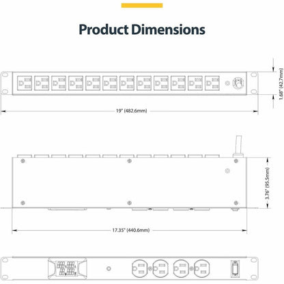 StarTech.com 16-Outlet Horizontal Rack Mount Metered PDU with Surge Protection, 120V/15A, 1U