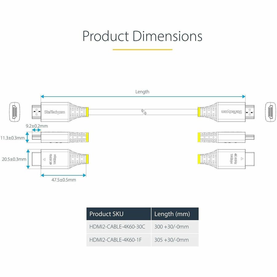 StarTech.com 1ft HDMI 2.0 Cable for 4K UHD and High-Performance Displays