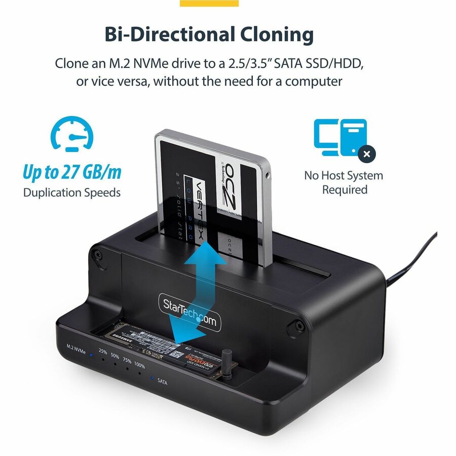 StarTech.com M.2 NVMe to SATA Drive Duplicator N2-M2-SSD-DUPLICATOR for Seamless Storage Cloning