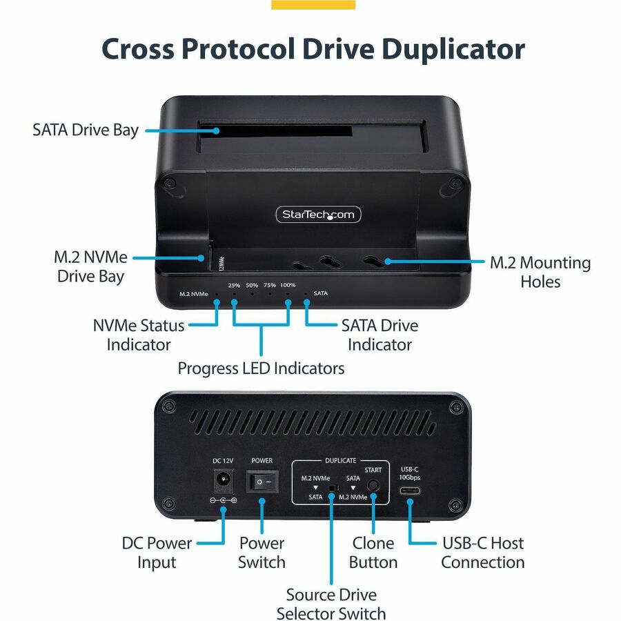 StarTech.com M.2 NVMe to SATA Drive Duplicator N2-M2-SSD-DUPLICATOR for Seamless Storage Cloning