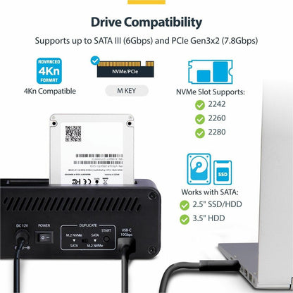 StarTech.com M.2 NVMe to SATA Drive Duplicator N2-M2-SSD-DUPLICATOR for Seamless Storage Cloning