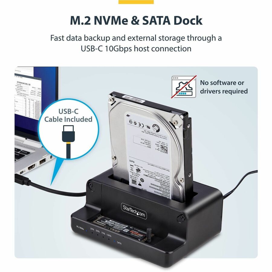 StarTech.com M.2 NVMe to SATA Drive Duplicator N2-M2-SSD-DUPLICATOR for Seamless Storage Cloning