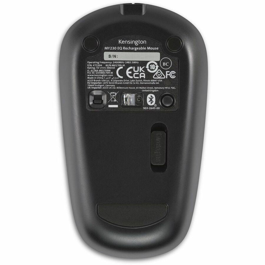 Kensington MY230 EQ Rechargeable Wireless Midsize Mouse with Bluetooth 5.0 and USB-A Receiver